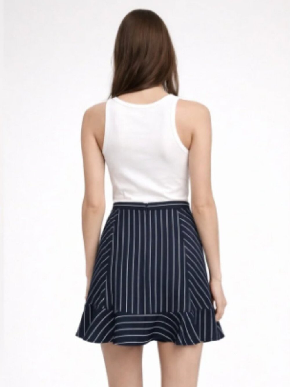 J. Crew Navy and White Pinstripe Ruffle Hem Mini Skirt size 6 NWT - Picture 2 of 9